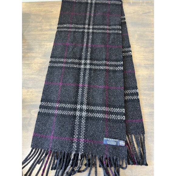 Burberry London 100% Cashmere Check Plaid Dark Charcoal Gray - Picture 1 of 9